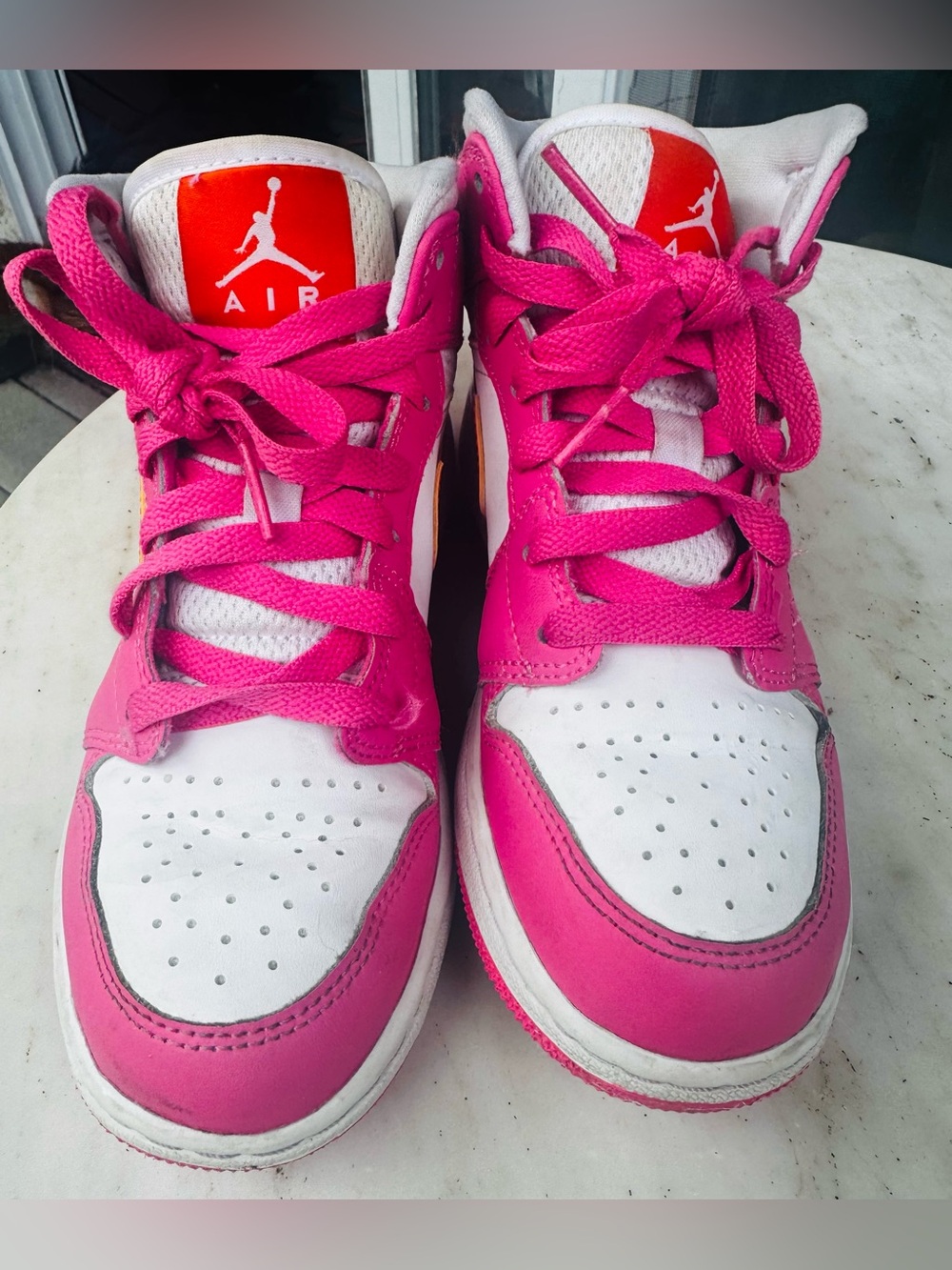Jordan Kids Pink and White High-Top Sneakers